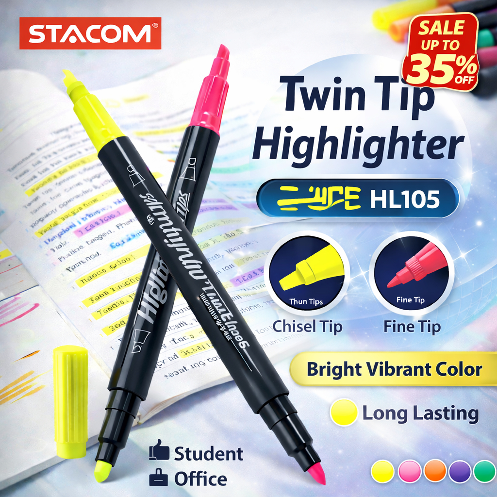 [Giảm SỐC] Combo 2/5 Bút dạ quang 02 đầu, 02 màu 02 đầu, màu sắc tùy chọn | Stacom HL105