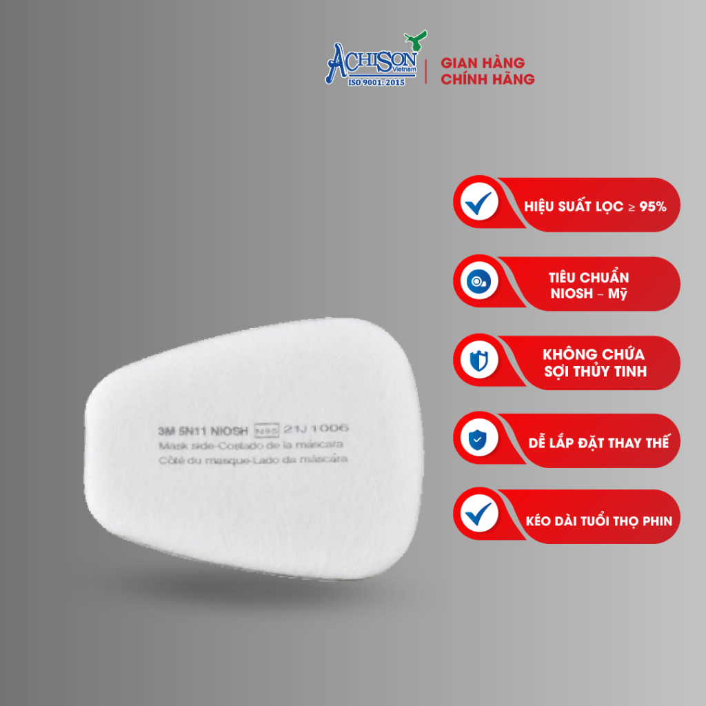 Tấm Lọc Bụi 3M 5N11 N95 – Lọc ≥95% Bụi Mịn – Dùng Với Đế 501 & Mặt Nạ 3M