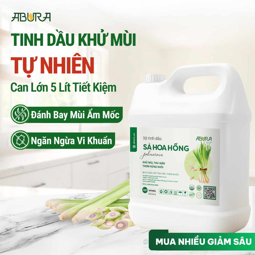 Tinh Dầu Khử Mùi & Thơm Phòng ABURA Can 5L - Chuyên Dùng Spa, Hotel | Siêu Tiết Kiệm
