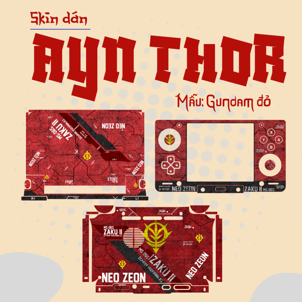 Skin dán AYN Thor mẫu Gundam đỏ| Miếng dán Film 3M có custom theo yêu cầu