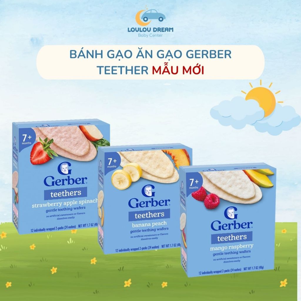 Bánh gạo ăn dặm Gerber Teethers cho bé ăn dặm từ 7 tháng tuổi hàng nhập khẩu chính hãng