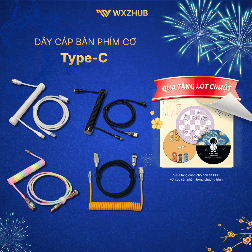 Dây Cáp Bàn Phím Cơ Custom Type-C Xoắn 8K Polling Rate, Dây Cáp Lò Xo Trục GX-12 USB A to Type-C