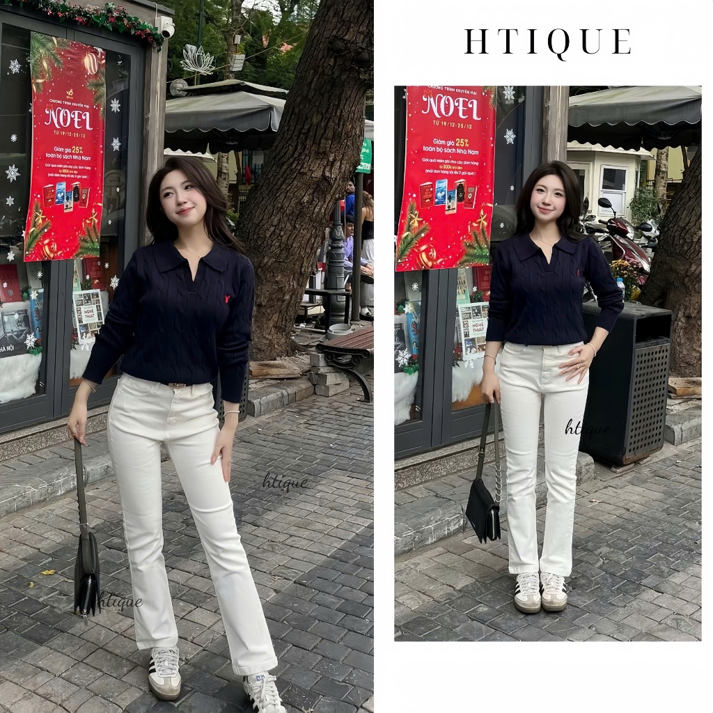 HTIQUE - DEAL mở bán Quần Jeans trắng ống đứng, Quần jean ống basic dễ phối đồ daily QB04