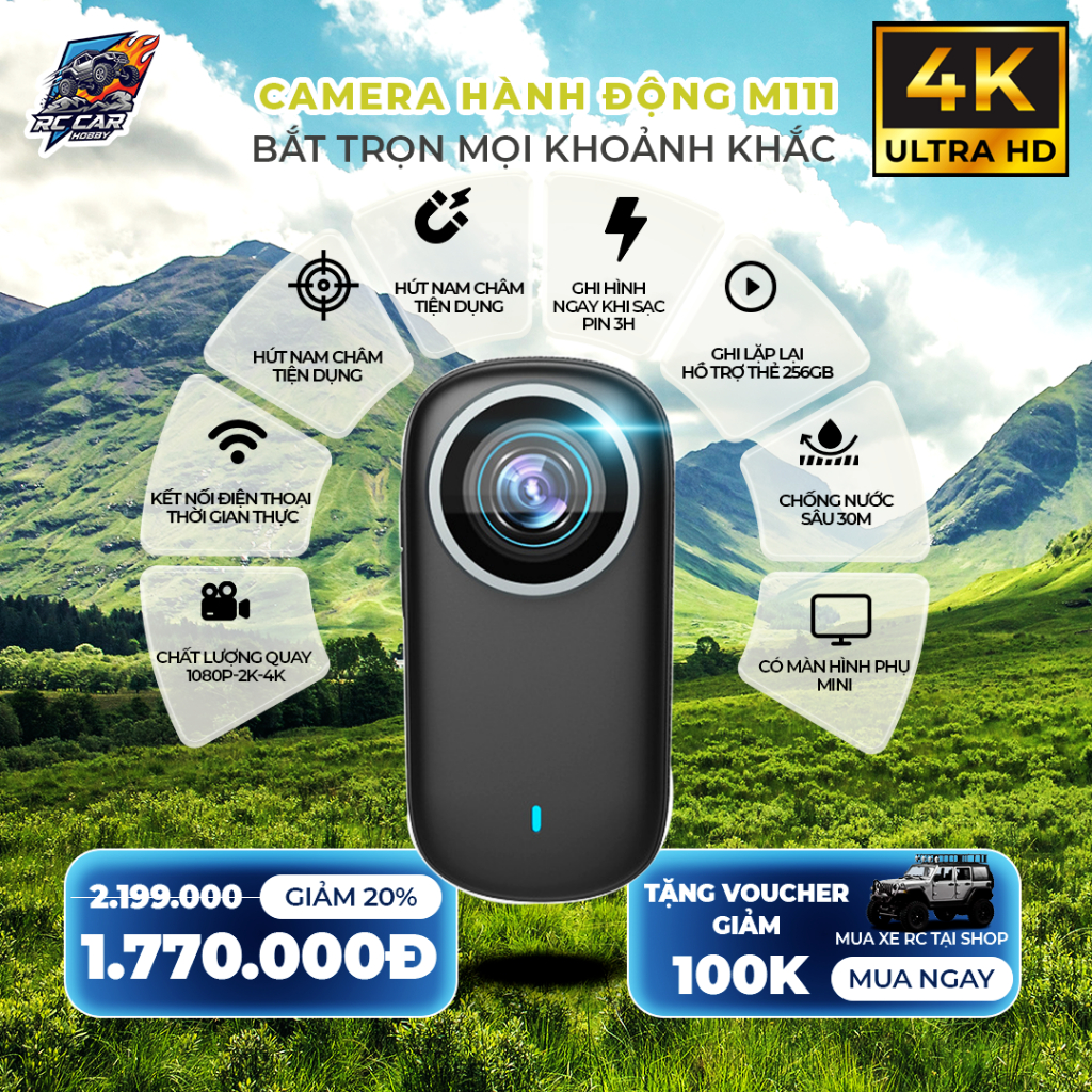 Camera hành động m111 quay 4K 30 FPS
