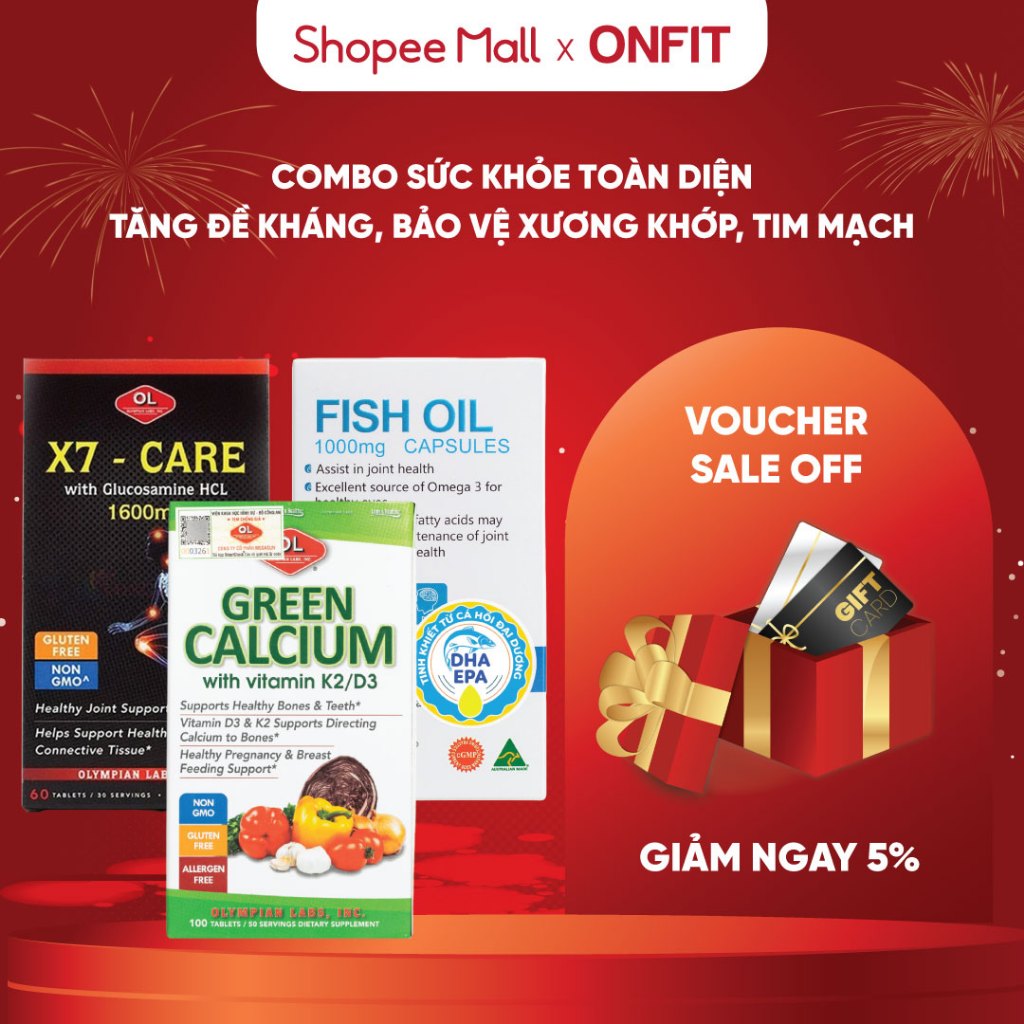 Combo Sức Khỏe Toàn Diện Olympian Labs Green Calcium, X7, Careline Fish Oil - Chính Hãng