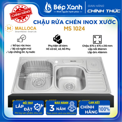 Chậu Rửa Chén Malloca MS 1024 - Inox 304 - Ngang 87,5cm