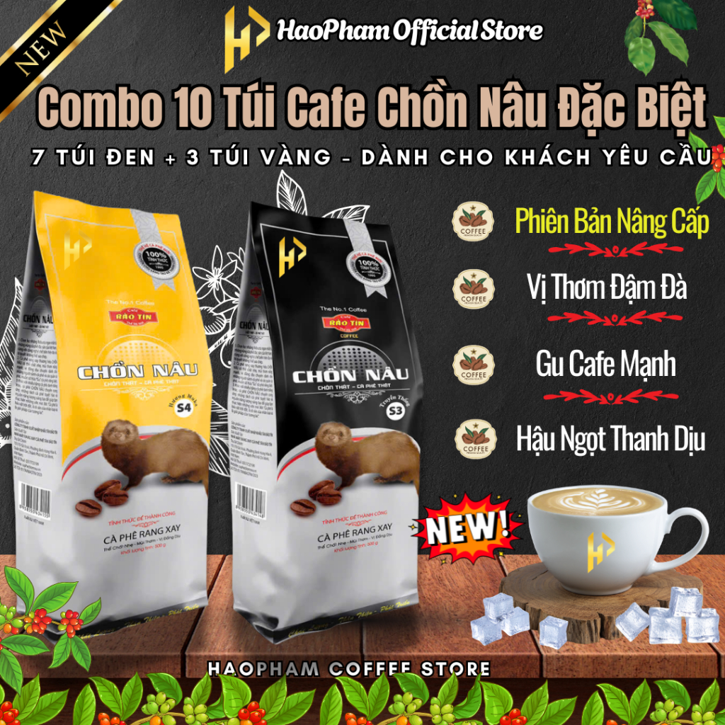 (Combo 5kg - 10 Túi) Cà Phê Chồn Nâu Bảo Tín (7 Đen - 3 Vàng) Gu Cafe Sánh Béo Đậm Đà, Gu Cafe Mạnh