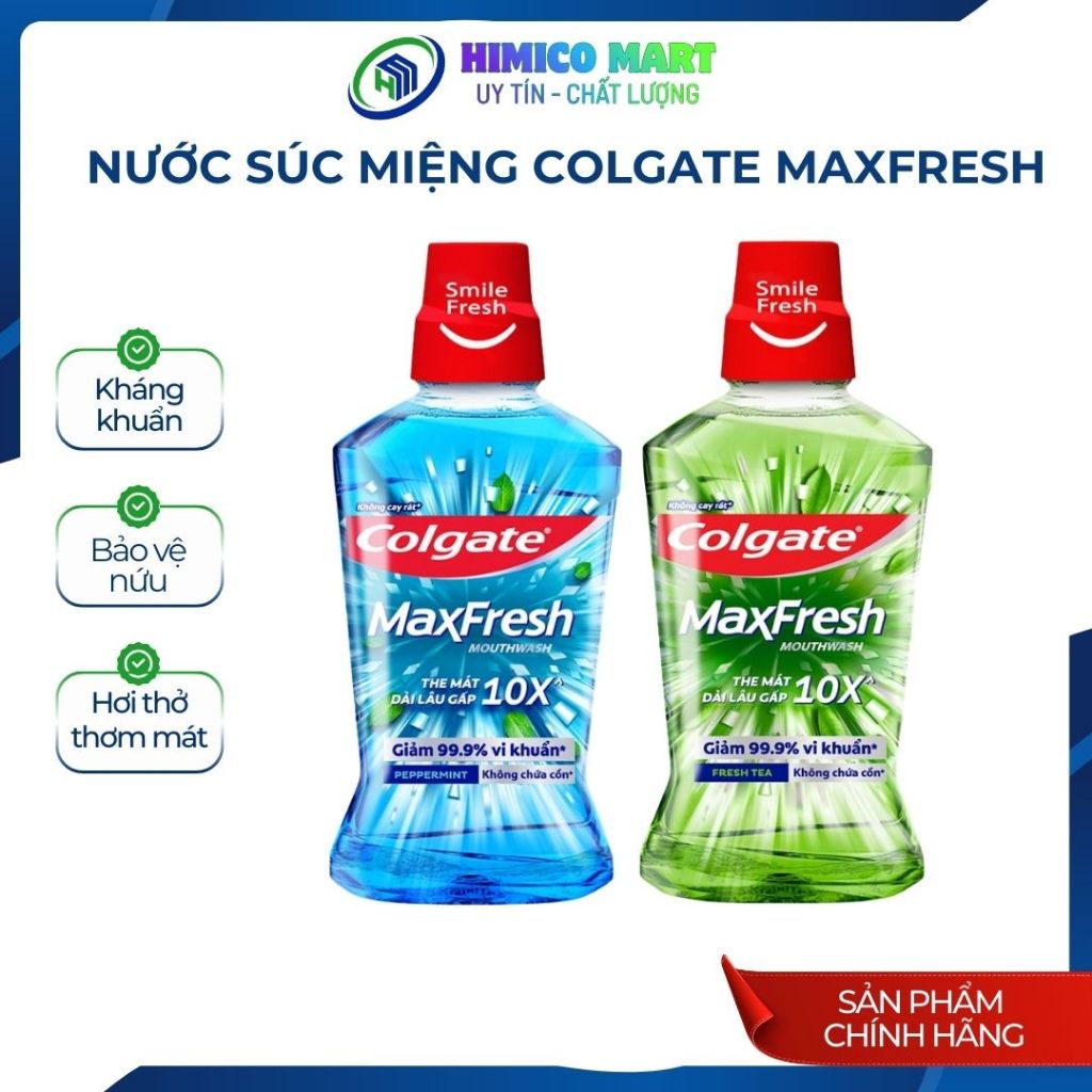 HIMICO MART Nước súc miệng Colgate Maxfresh, giúp hơi thở thơm mát dài lâu, giảm 99,9% vi khuẩn.