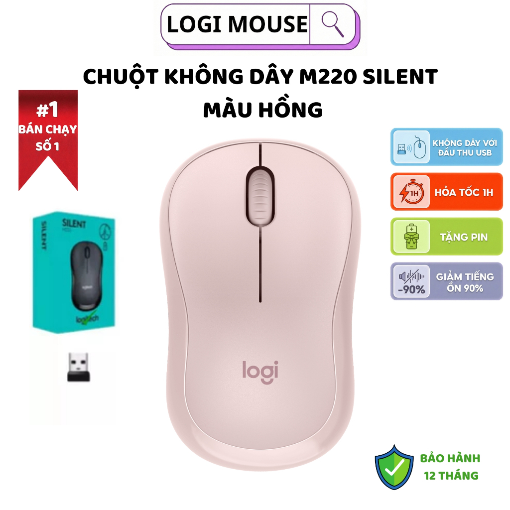 Chuột Không Dây Logitec M220 Silent Aphavin - Giảm Ồn 90%, USB, Tặng Pin, Phù Hợp PC/Laptop BH 1 Năm | BigBuy360 - bigbuy360.vn