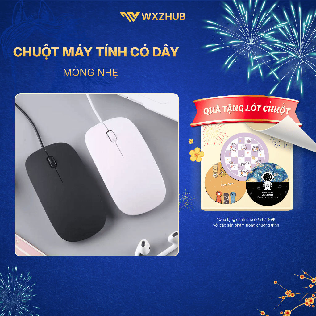 Chuột Có Dây 2.4Ghz Siêu Nhạy, Chuột Máy Tính Siêu Mòng Dùng Cho Máy rính Học Tập, Văn Phòng