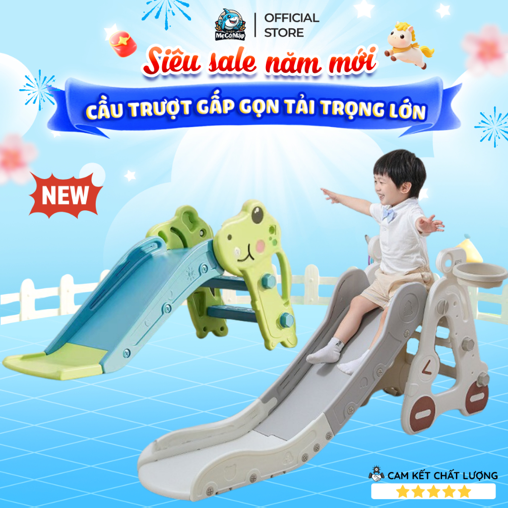 Cầu Trượt Cho Bé Khủng Long 2026 Có Thể Gấp Gọn - Cầu Trượt Cao Cấp Tặng Bóng Rổ, Siêu Chắc Chắn Bảo Hành 1 Năm