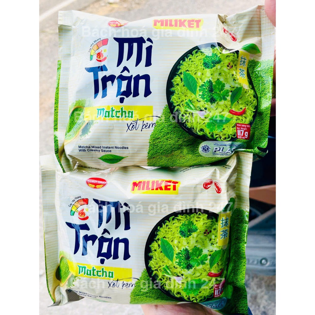 Mì trộn Miliket vị MATCHA XỐT KEM mới, gói 117g, mì trộn sợi khoai tây hàn quốc (NEW)