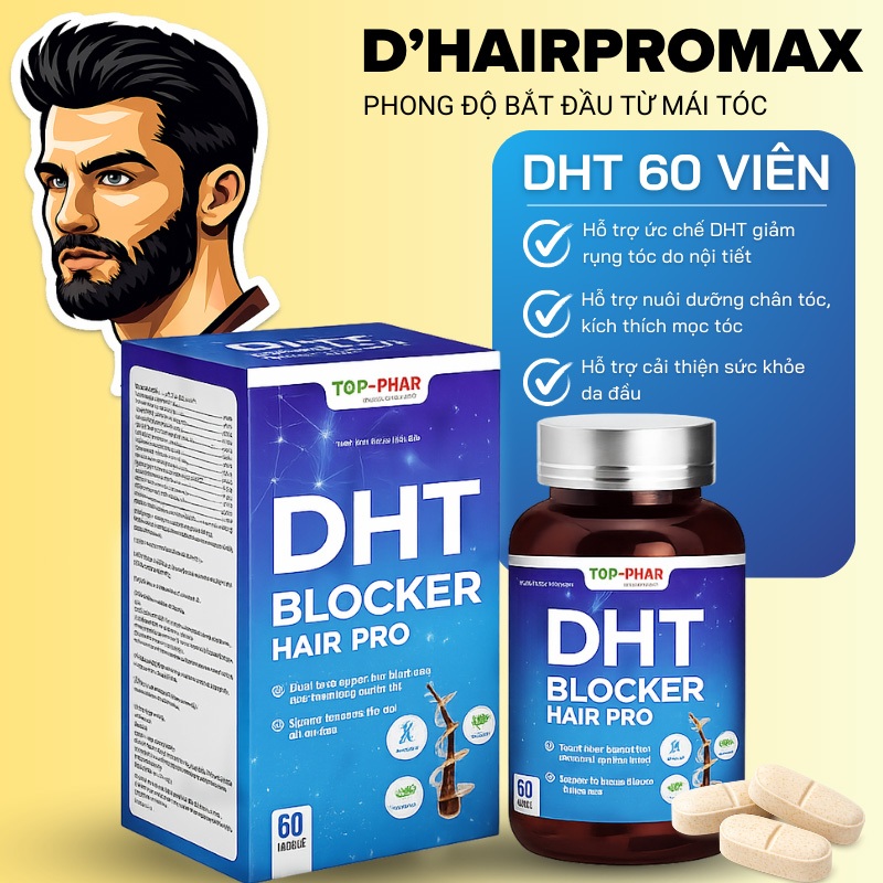 Viên Uống DHT Blocker Hair Pro 60 Viên, Giảm Rụng Tóc, Hỗ Trợ Mọc Tóc Cho Nam