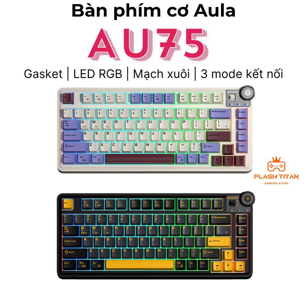 Bàn phím cơ không dây AULA AU75 - 3 mode kết nối tiện lợi - LED RGB nhiều chế độ - Hỗ trợ hotswap