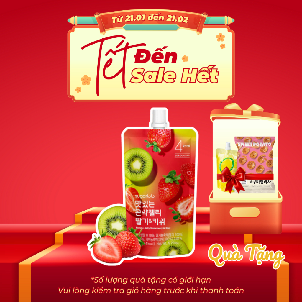 Thạch Konjac Vị Dâu & Kiwi Sugarlolo - Sugarlolo Konjac Jelly Strawberry & Kiwi