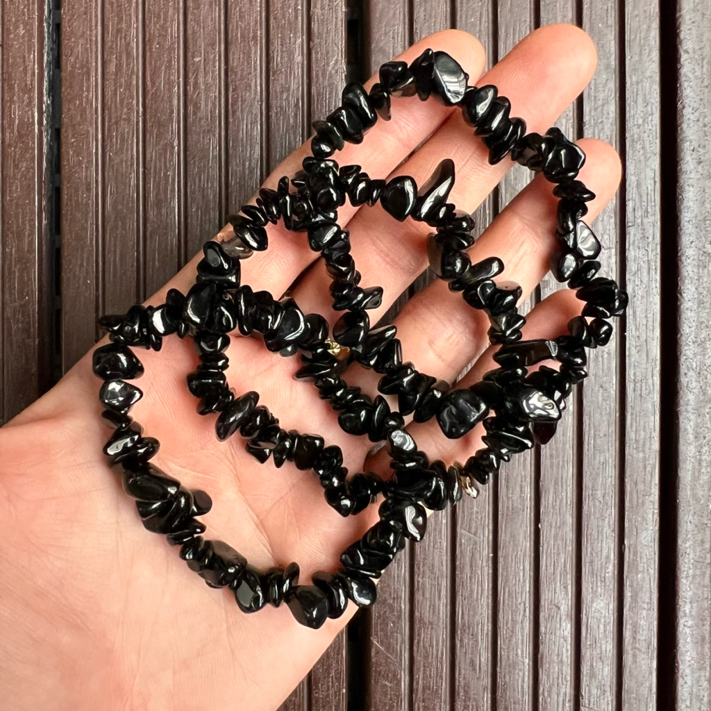 Vòng tay đá chip Obsidian đen