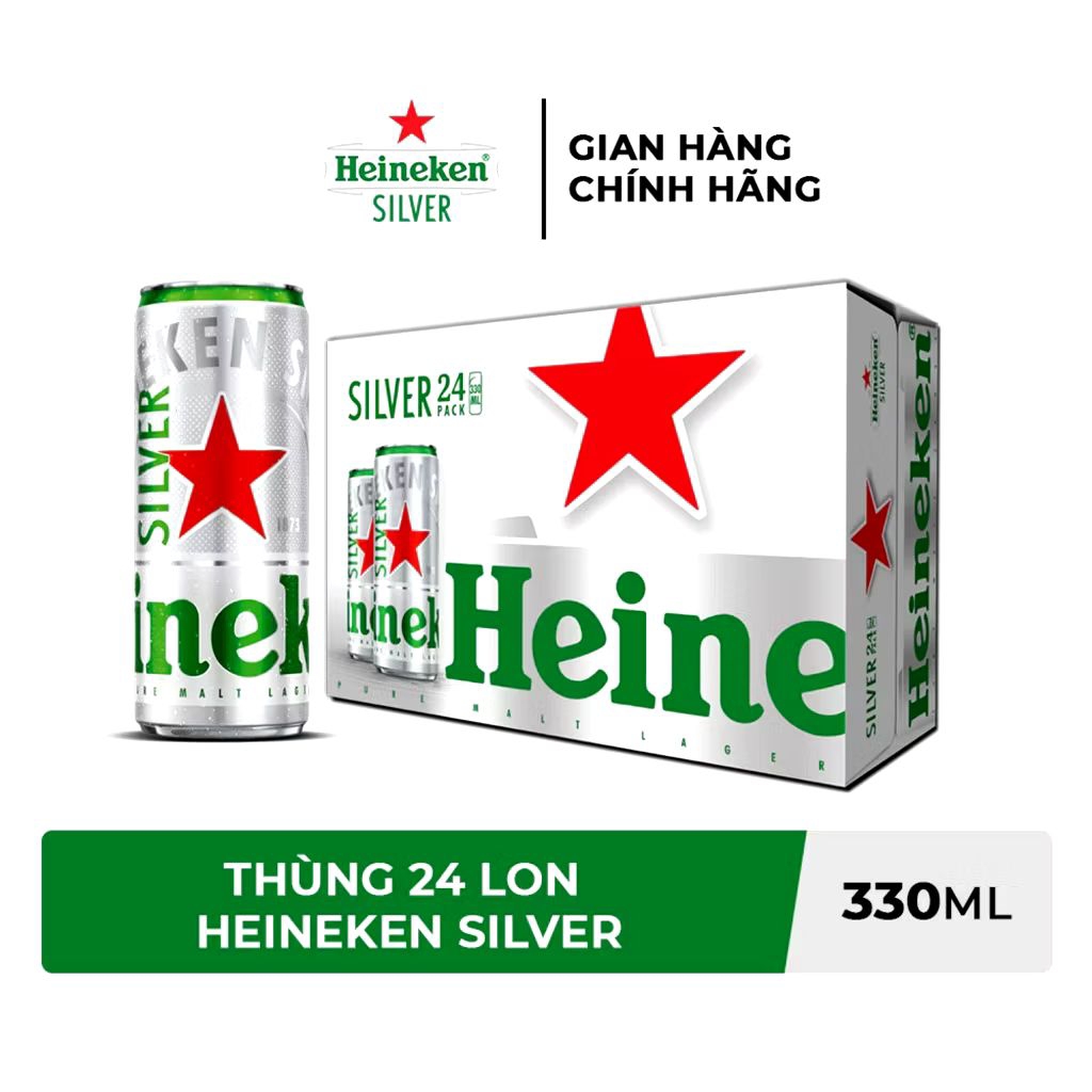 Thùng 24 lon bia Heineken silver 330ml