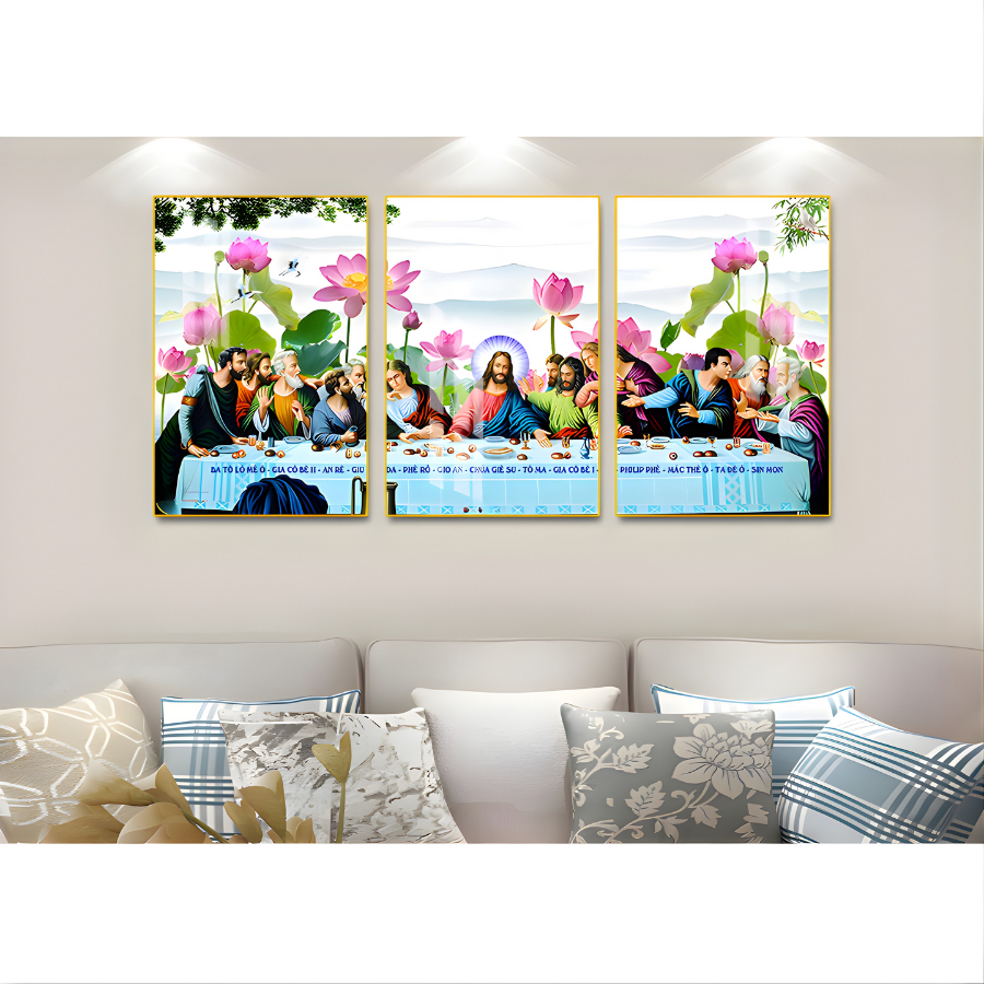 Bộ 3 Tranh Hình Chúa Giê-su Uy Nghi Tráng Gương Cao Cấp Trang Trí Phòng Khách - OHA Decor