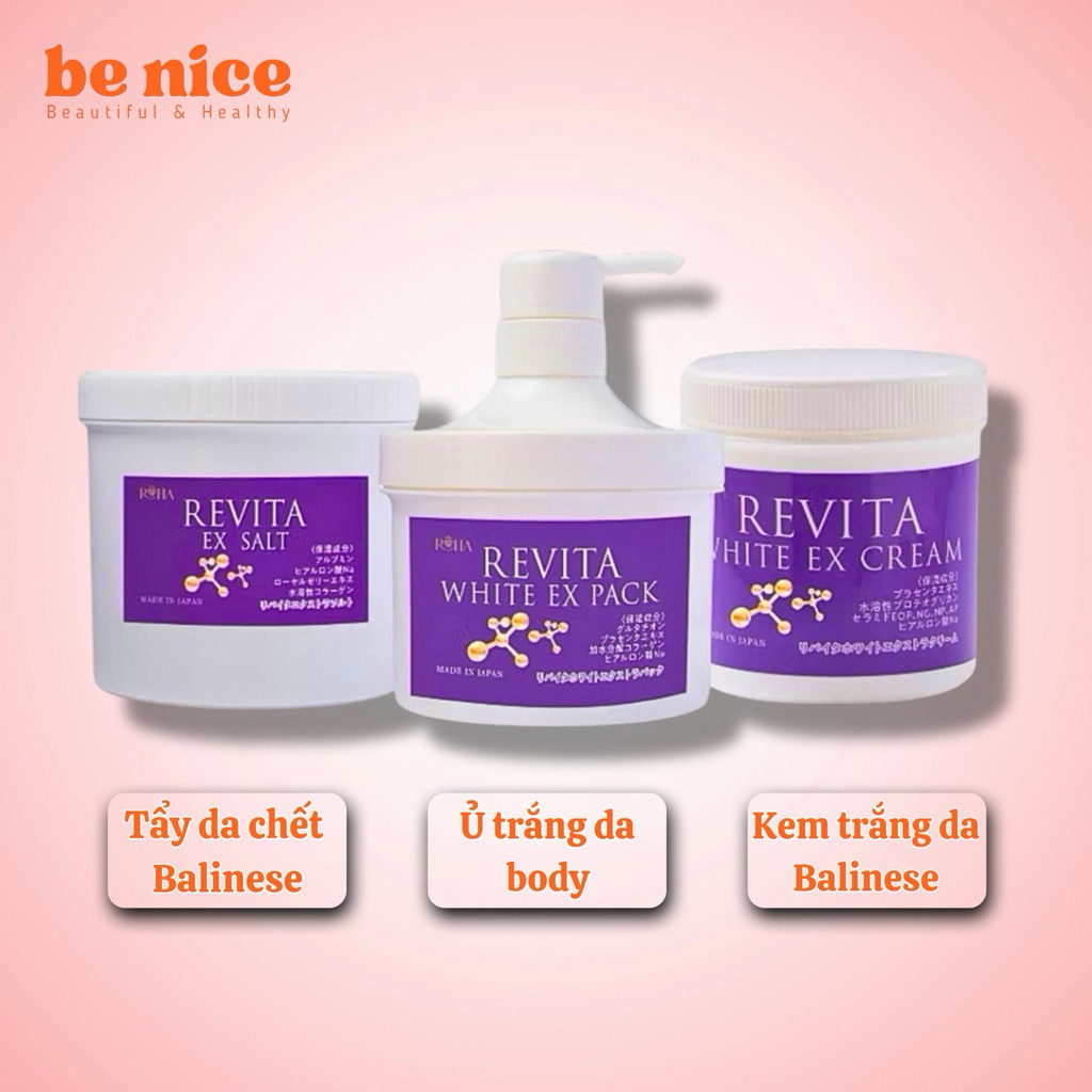 Tẩy da chết Revita Ex Salt, Ủ trắng body Revita White EX Pack, Kem trắng da Revita White Ex Cream - 