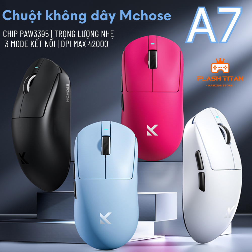 Chuột Gaming Không Dây Mchose A7 - 3 Chế Độ Kết Nối - Trọng lượng nhẹ - Dùng cho PC, laptop