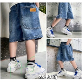 (16-50kg) Quần Short Jean Ngố Bò Bé Trai Phong Cách Cá Tính Hàn Quốc
