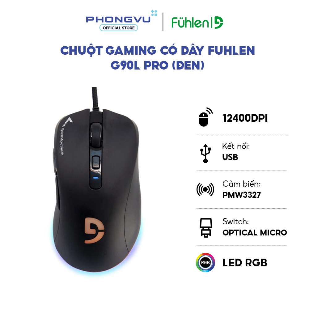 Chuột Gaming Fuhlen G90L Pro - 12400 DPI - Optical Switch - LED RGB - Bảo Hành 24 Tháng