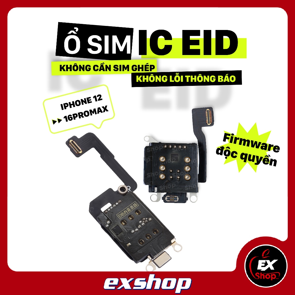 Ổ SIM IC EID cho iP Lock 12-16Promax, không cần sim ghép, không lỗi thông báo