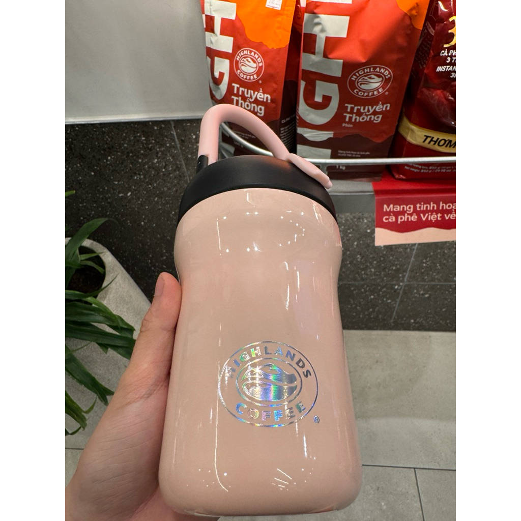 SAVY Tumbler 480ml-Bình giữ nhiệt màu hồng quai xách hồng 480ml