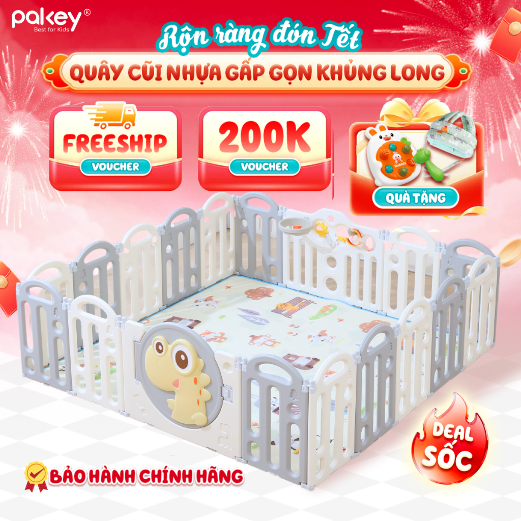 [Mẫu Mới] Quây Cũi Nhựa Gấp Gọn PAKEY - TẶNG Thảm + Bóng + Giỏ + Bóng Rổ, Quây Nhà Banh Chính Hãng A