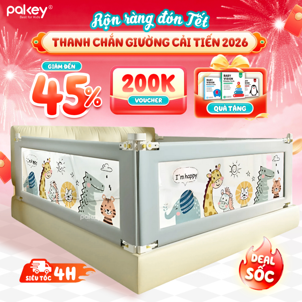 [HỎA TỐC] Thanh Chắn Giường PAKEY Chính Hãng, Thanh Chặn Giường An Toàn Cho Bé Nâng Hạ 1-2 Bên Tiện 