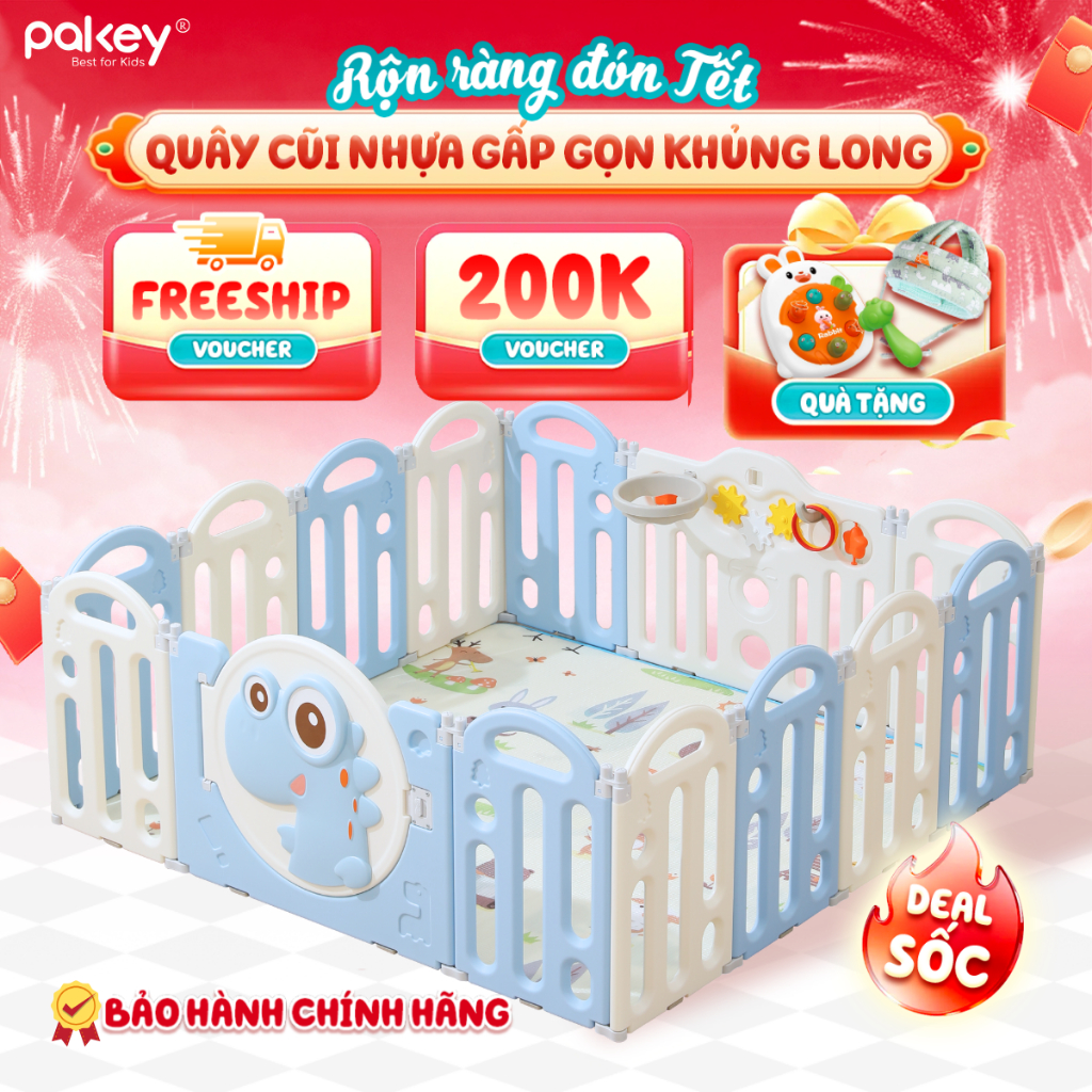 [SIÊU TỐC 2H] Quây Cũi Nhựa Gấp Gọn PAKEY +TẶNG Thảm + Bóng + Giỏ, Bảo Hành Trọn Đời Quây Nhựa Chắc 
