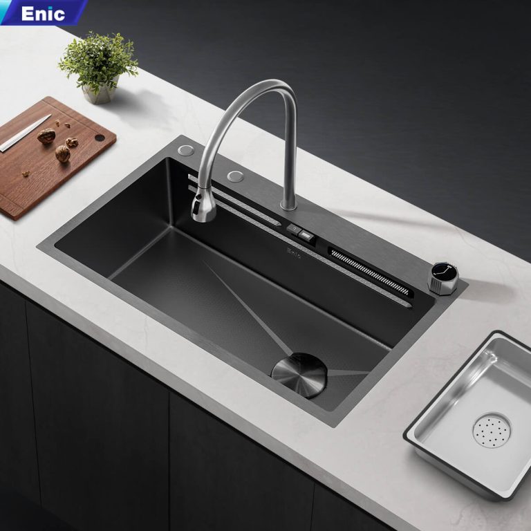 Bồn rửa chén thông minh Enic K2/phím âm K2, inox 1 ngăn lớn, vòi phun thác nước hiện đại, màn hình L