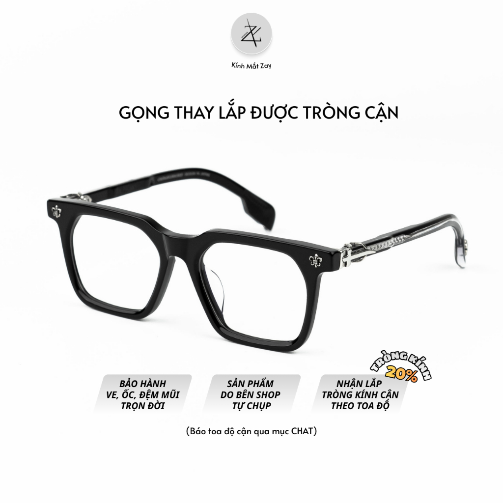 Gọng kính CH8266 dáng vuông nhựa actate cao cấp fullbox