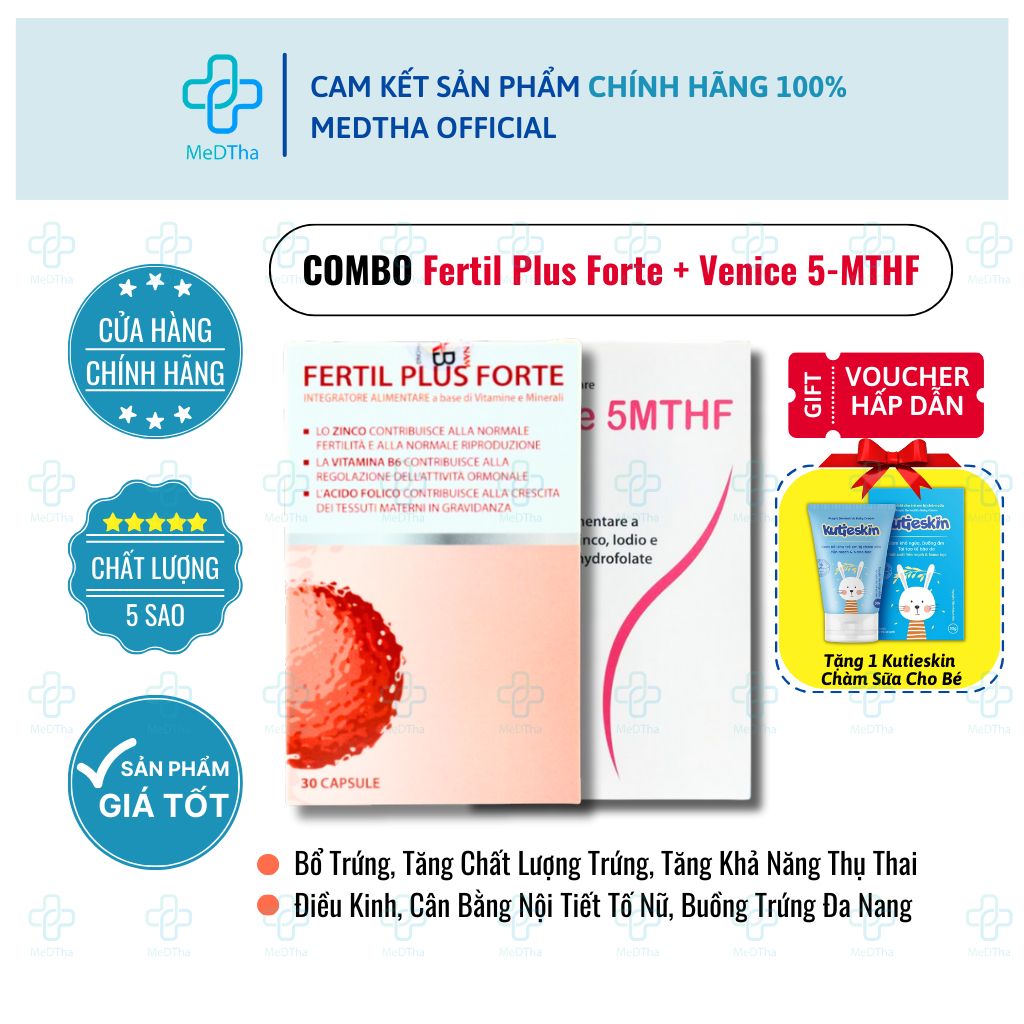 [COMBO 2 HỘP] FERTIL PLUS FORTE - Venice 5-MTHF Bổ Trứng, Tăng Chất Lượng Trứng, Hỗ Trợ Sinh sản