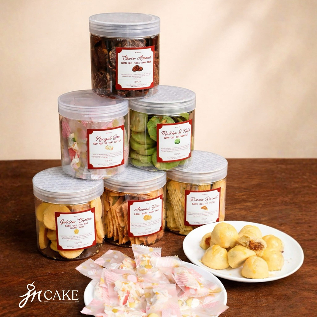 BÁNH KẸO TẾT (Bánh qui 6 loại hấp dẫn/Kẹo Nougat hạt và trái cây sấy)