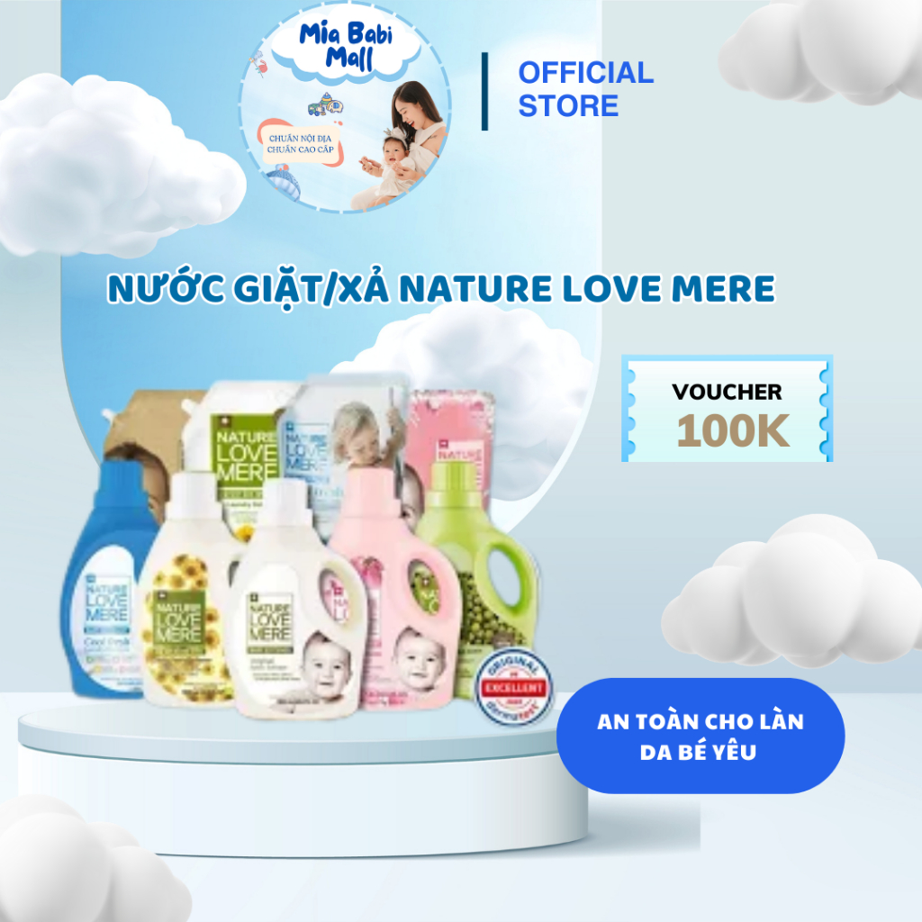 Nước giặt/xả NATURE LOVE MERE cho bé cao cấp Hàn Quốc túi 1.3L/chai 1.8L Miastore2309