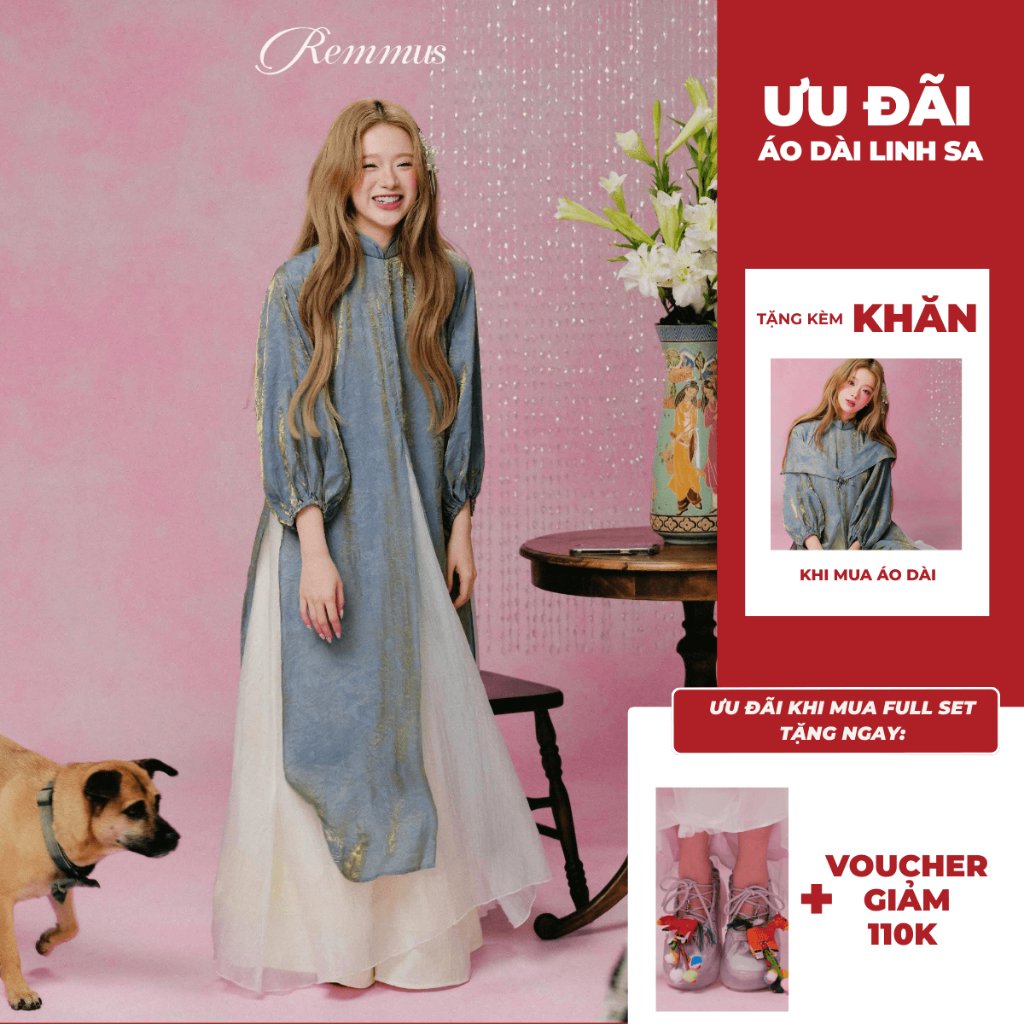 (TẶNG KÈM KHĂN) Áo Dài Linh Sa (Không kèm quần) - Remmus | BST Áo Dài Tết 2026