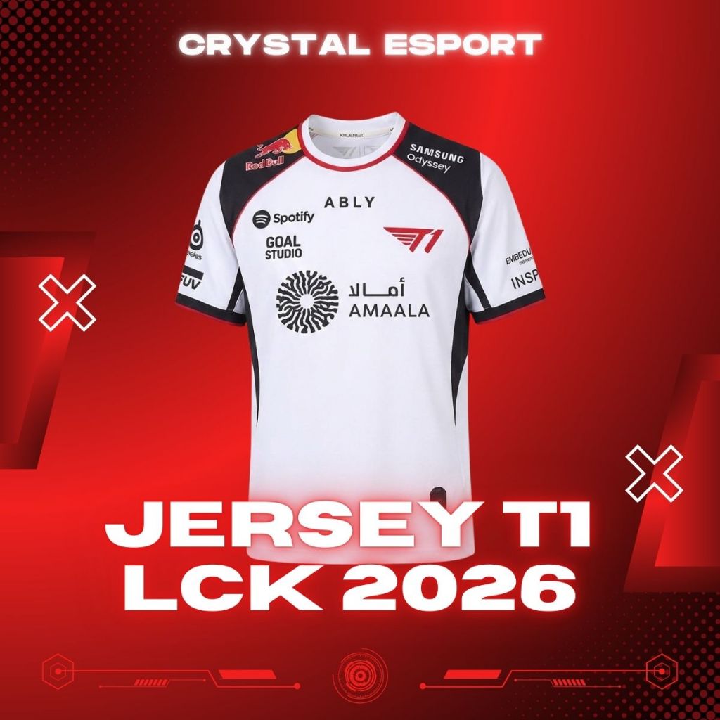 Áo Thun T1 LCK 2026 CRYSTAL ESPORT kèm name tag tự ủi dễ dàng
