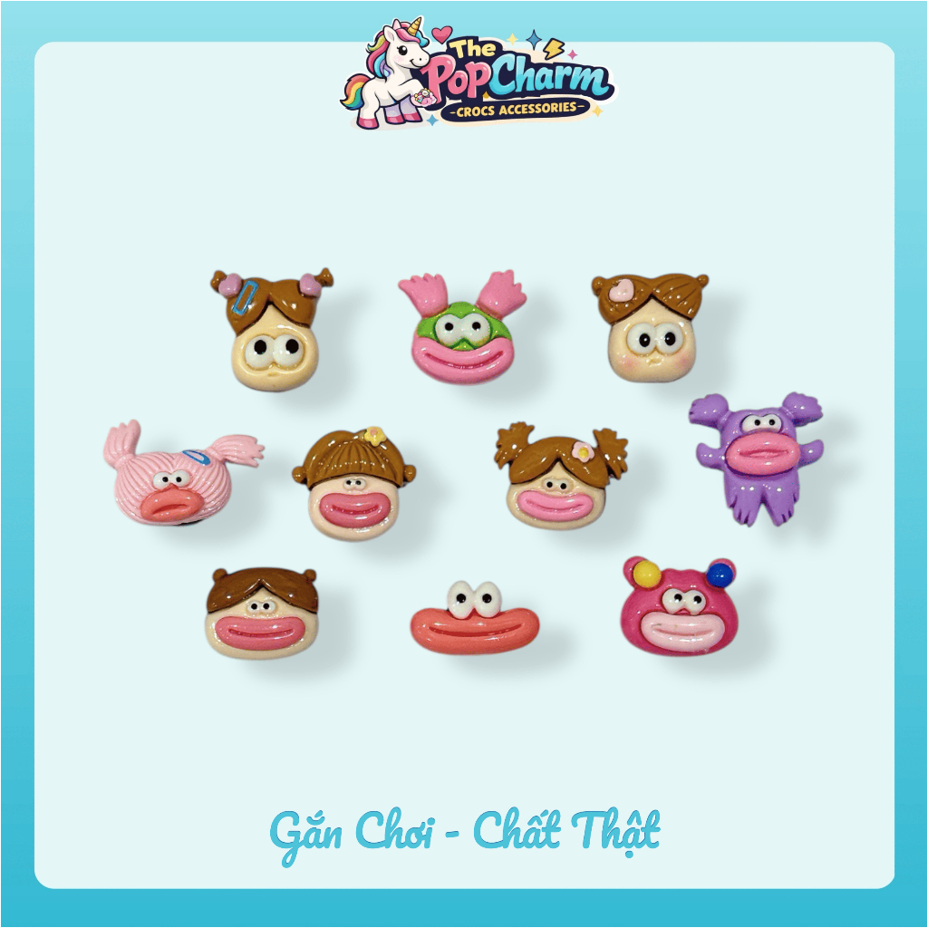 [Bộ 10 Hình] Set Charm Dép Môi Tều Meme, Sticker Dép, Jibbitz Nổi 3D Siêu Bựa Độc Lạ - The POPCHARM