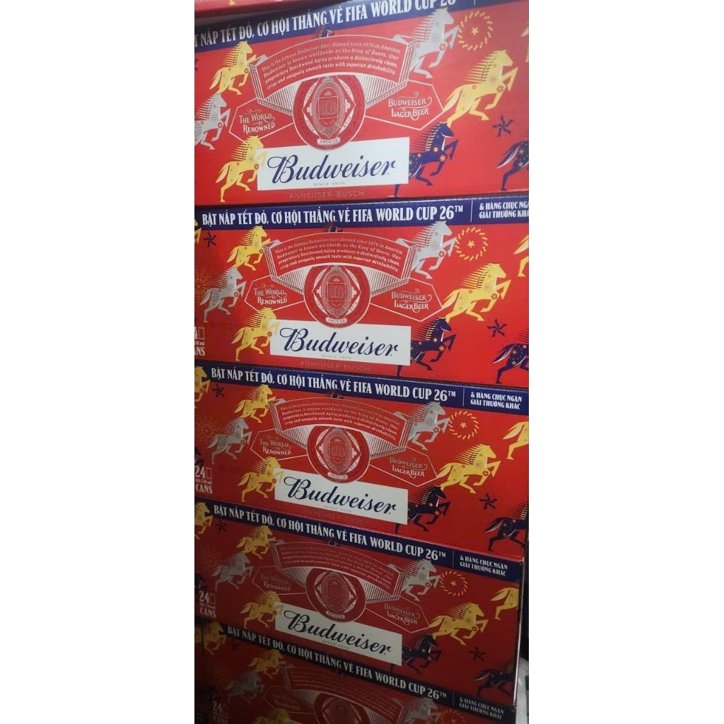 Bia Budweiser 330ml thùng 24 lon(phiên bản đỏ Tết / World Cup)