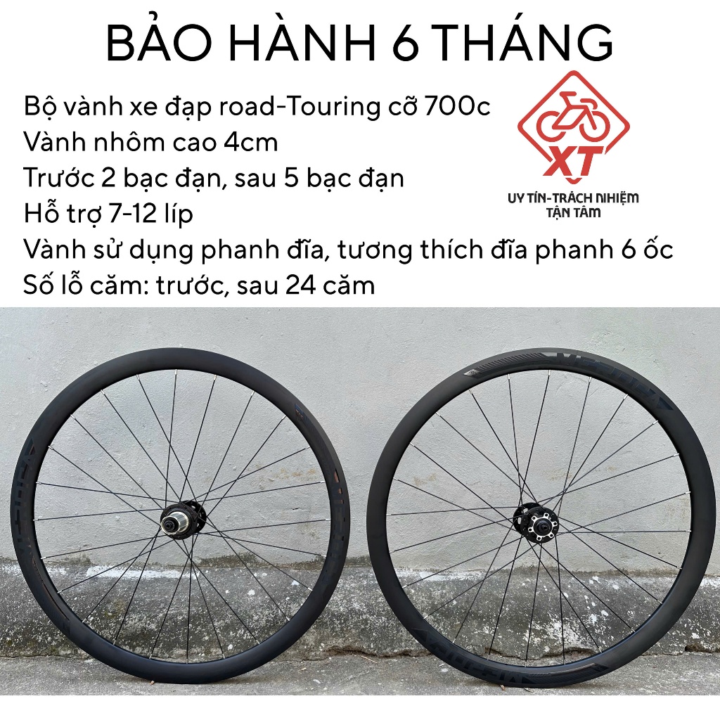 Bộ vành nhôm cỡ 700c dùng cho xe đạp đua và Touring cao cấp, Vành xe đạp 700c cối nổ lớn, sử dụng lí