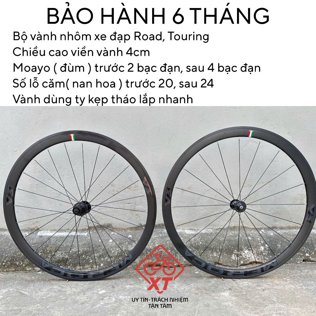 Bộ vành nhôm xe đạp 700c cối nổ MEROCA, Bộ vành xe đạp Road-Touring cao 4cm sử dụng líp thả, phanh b
