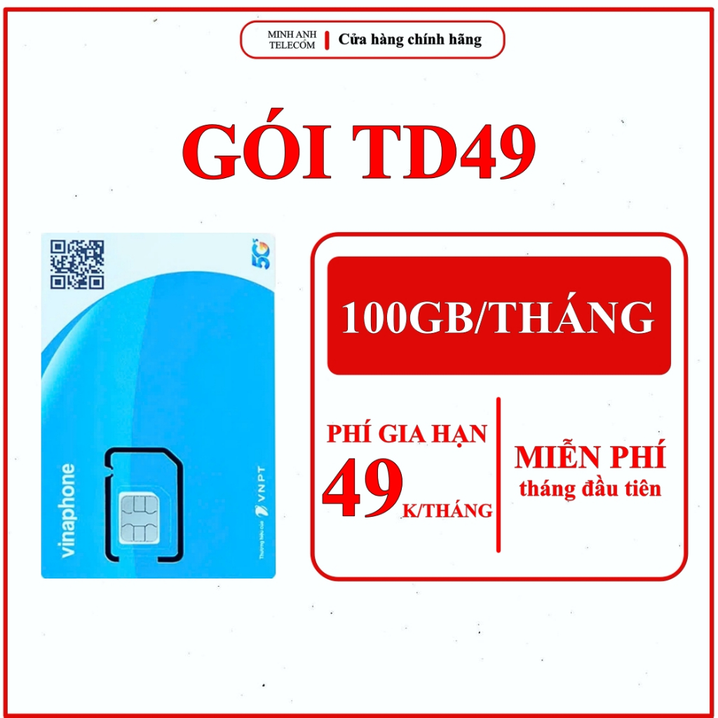Sim 4G Vinaphone TD49 - BIG50Y - FCLUB Miễn phí tháng đầu