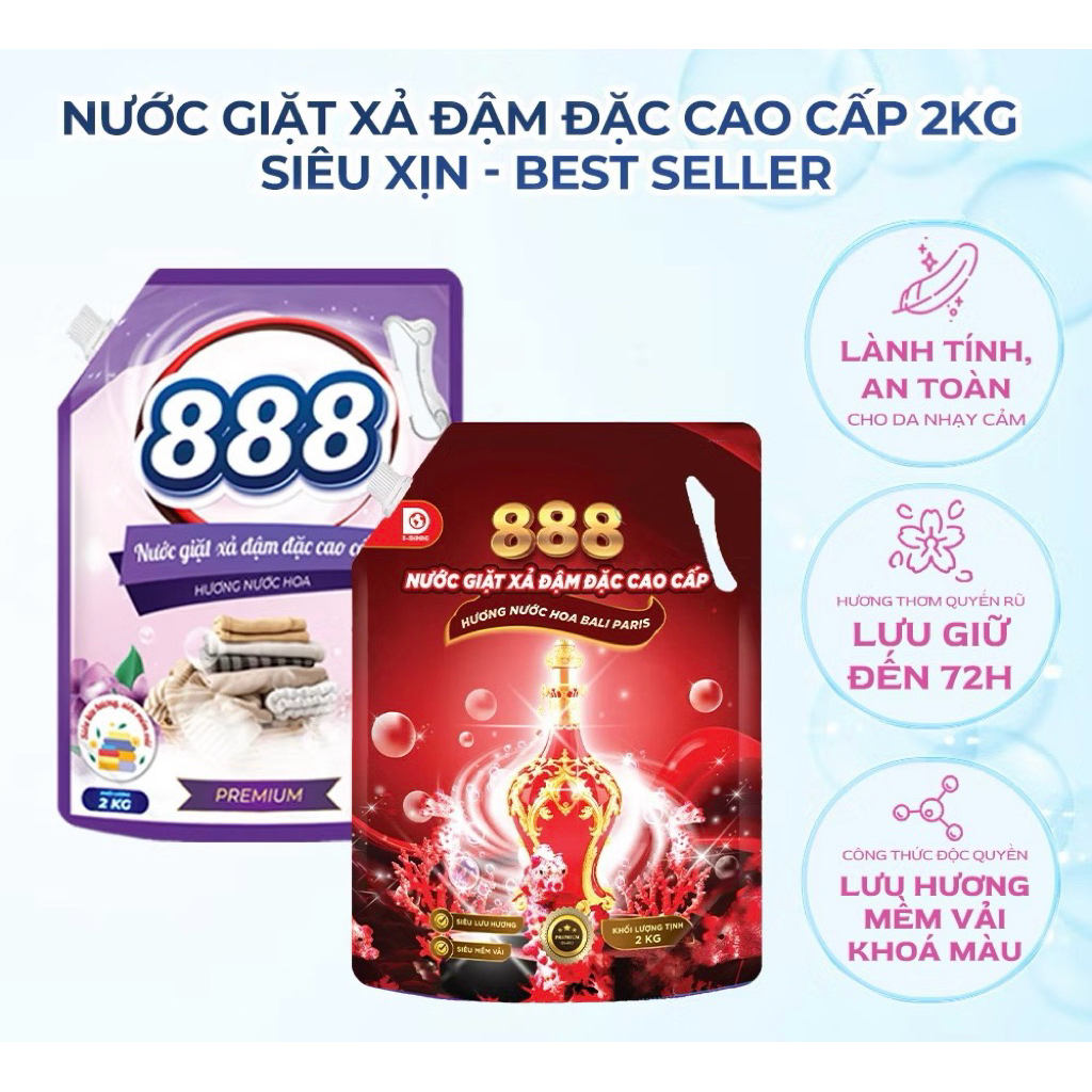 [HÀNG CHÍNH HÃNG] NƯỚC GIẶT XẢ 888 HƯƠNG NƯỚC HOA PREMIUM & BAlI PARIS TÚI 2KG