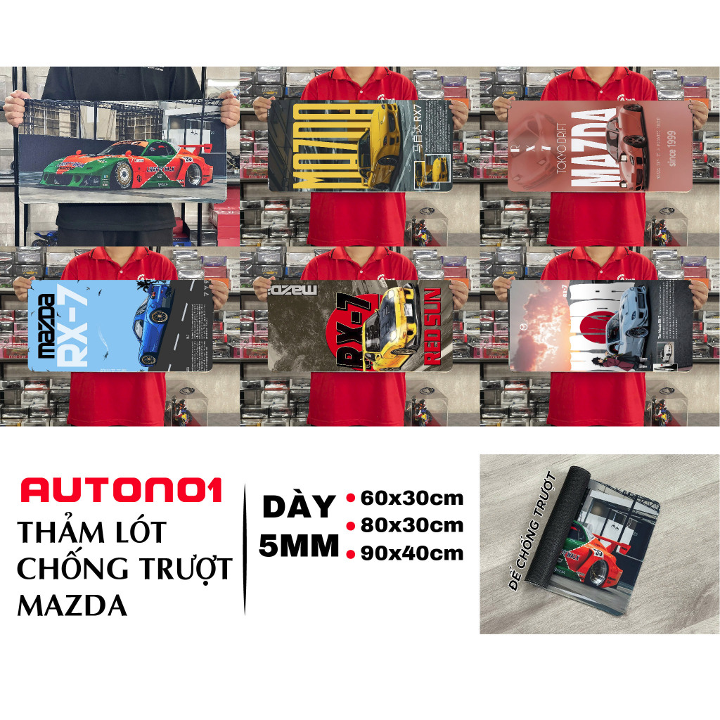 Phụ kiện chống trượt chủ đề siêu xe Mazda thảm lót kích thước 30x60cm Autono1