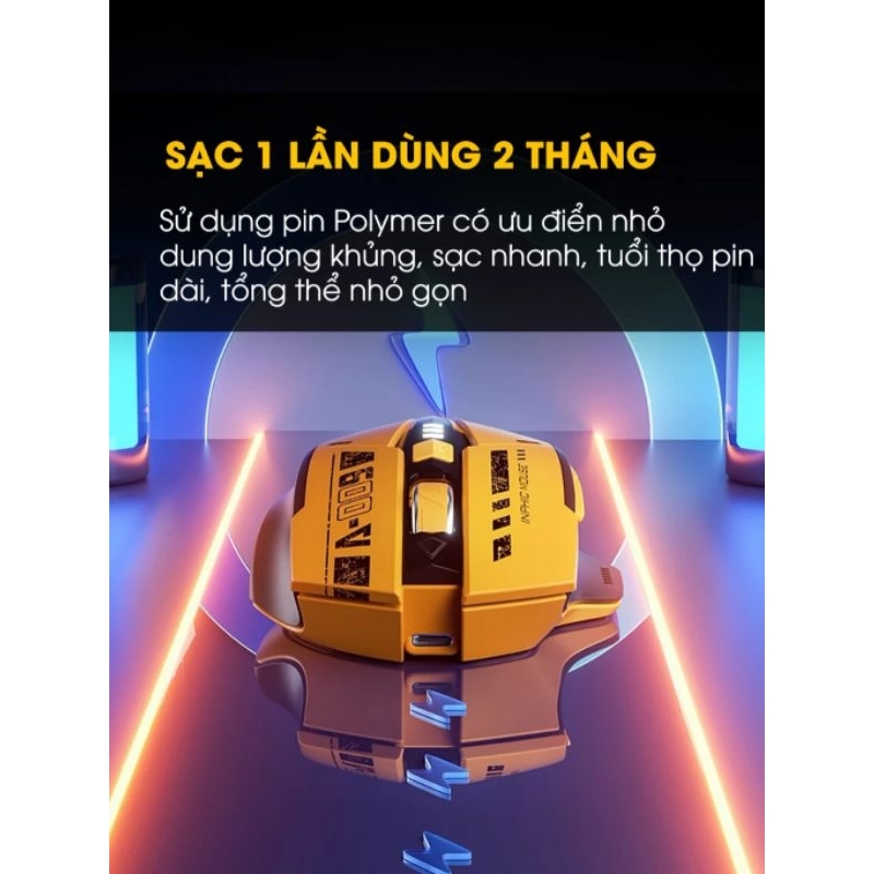 [Royaltech] Chuột không dây bluetooth Gaming INPHIC A9 sạc nhanh, pin trâu, silent, led hiển thị pin