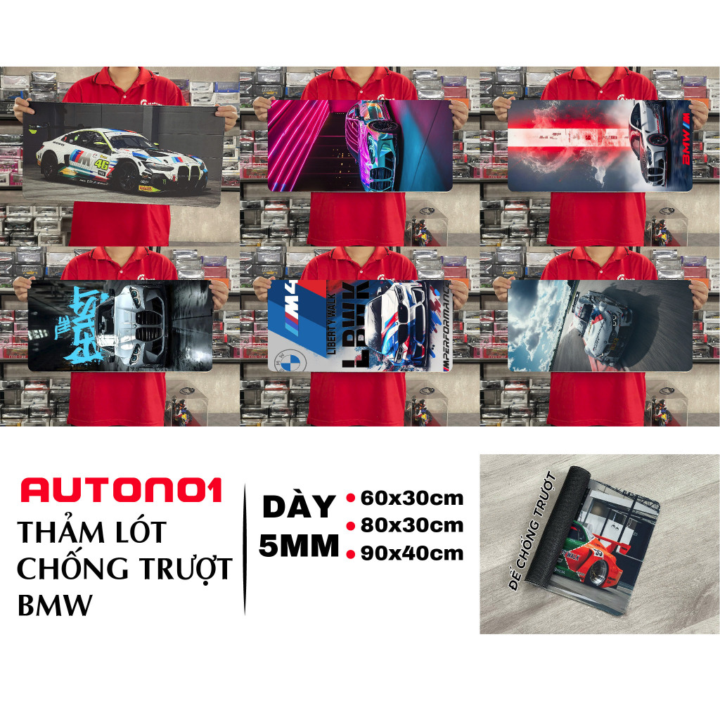 Phụ kiện chống trượt chủ đề siêu xe BM w thảm lót kích thước 30x60cm Autono1