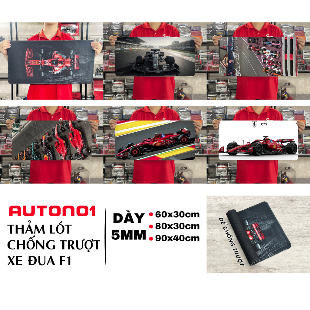 Phụ kiện chống trượt chủ đề siêu xe Ferrari F1 SF1000 thảm lót kích thước 30x60cm Autono1