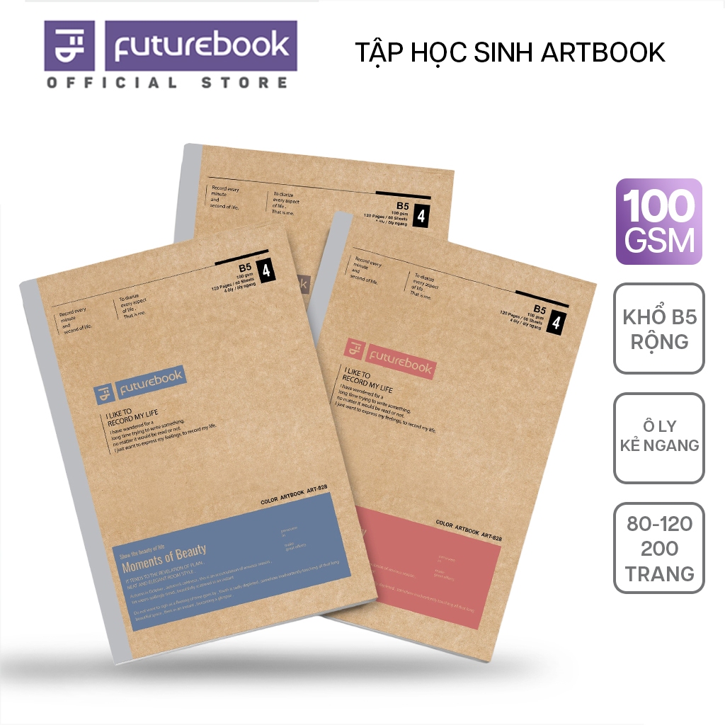 Vở Học Sinh FUTUREBOOK ARTBOOK B5 80/120/200 Trang 100GSM, 4 Ô Ly/Kẻ Ngang, Lốc 5 Quyển | BigBuy360 - bigbuy360.vn