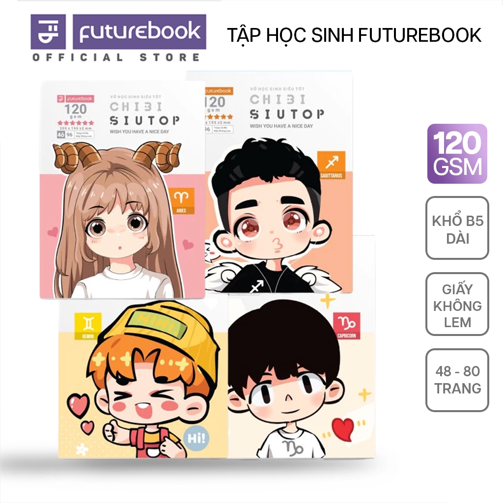 Vở 4 Ô Ly FUTUREBOOK B5 Khổ Dài 48/80 Trang 120GSM, Giấy Không Lem Lốc 10 Quyển